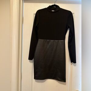 Long sleeve mock neck polyester/ faux leather dress